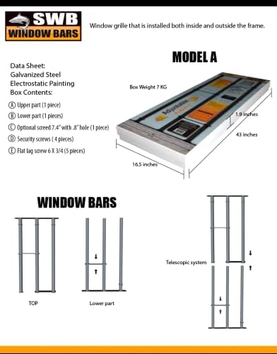 סורגי חלונות - SWB | סרגלי אבטחה הניתנים להתאמה עבור Windows | דגם A | התקנה קלה ומהירה | הגנות חלונות מתכווננות